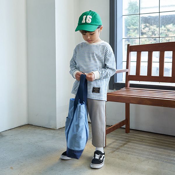 日本 b-ROOM - 100%棉 下擺品牌標籤條紋長袖上衣-黑