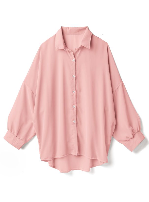 日本 GRL - 透明感氣球袖襯衫/罩衫-淺粉 (M)