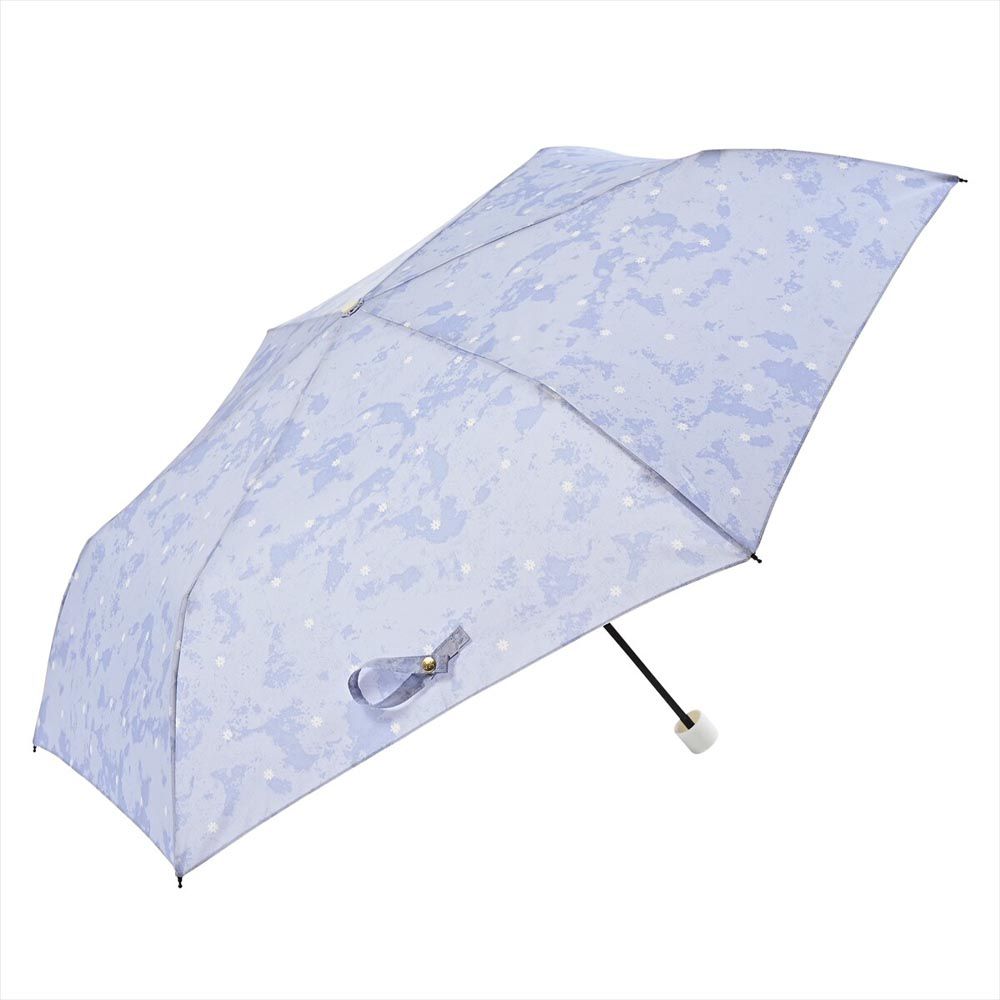 日本 nifty colors - 抗UV輕量 晴雨兩用折疊傘-渲染小花-淺藍 (直徑88cm/158g)