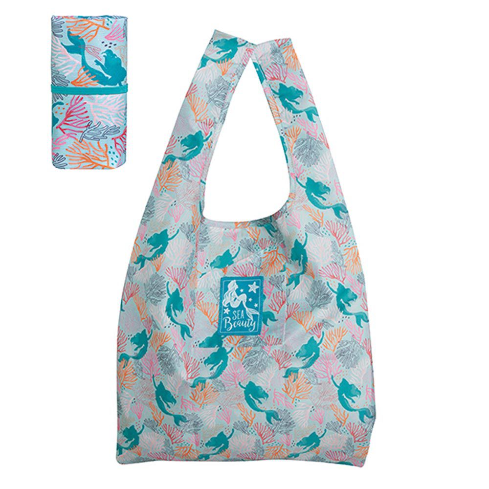 日本 PRAIRIE DOG - 設計印花折疊購物袋(方形)-小美人魚-藍綠