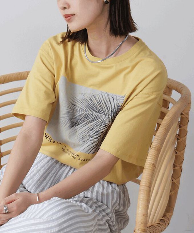 日本 Bab - 100%棉 清新夏日樹葉印花T恤-灰