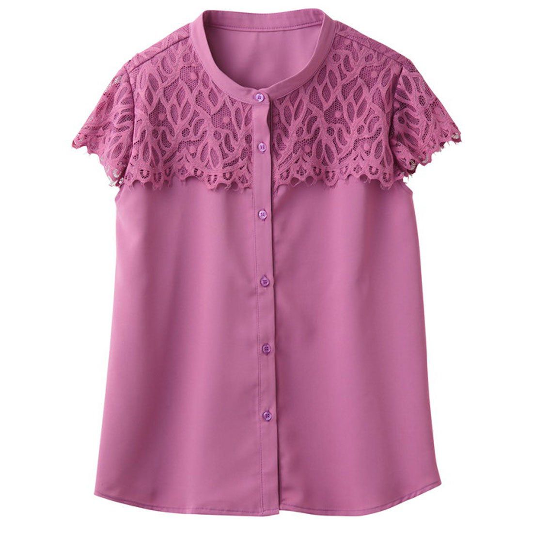 日本 BELLUNA - 精緻蕾絲拼接雪紡無袖襯衫-淺杏