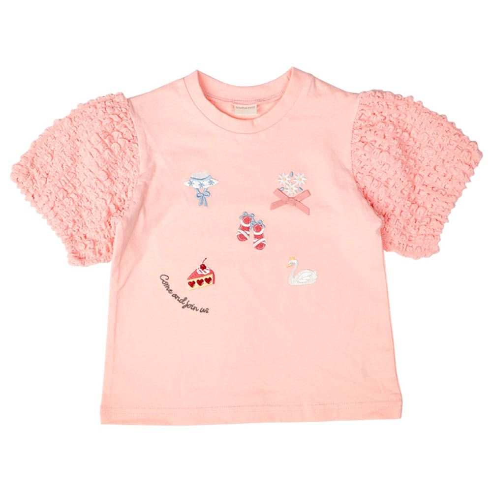 短袖T恤-蓬蓬袖-粉紅色