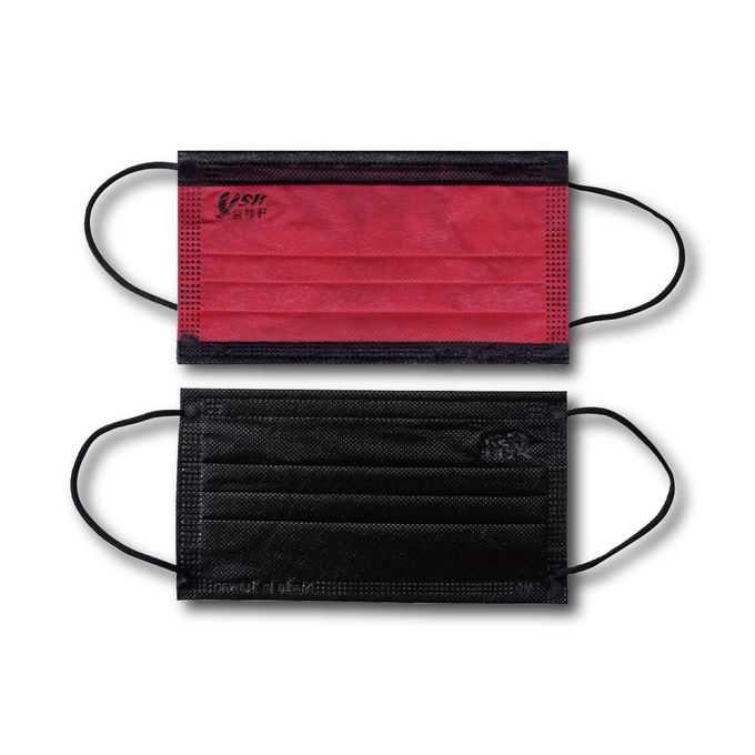 YSH 益勝軒 - 成人醫療級三層平面口罩/雙鋼印/台灣製/撞色-墨焰紅 (17.5x9.5cm)-50入/盒(未滅菌)