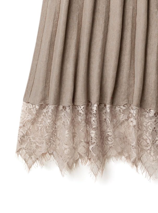 日本 GRL - V領綁帶上衣x蕾絲百褶長裙2件組-典雅黑