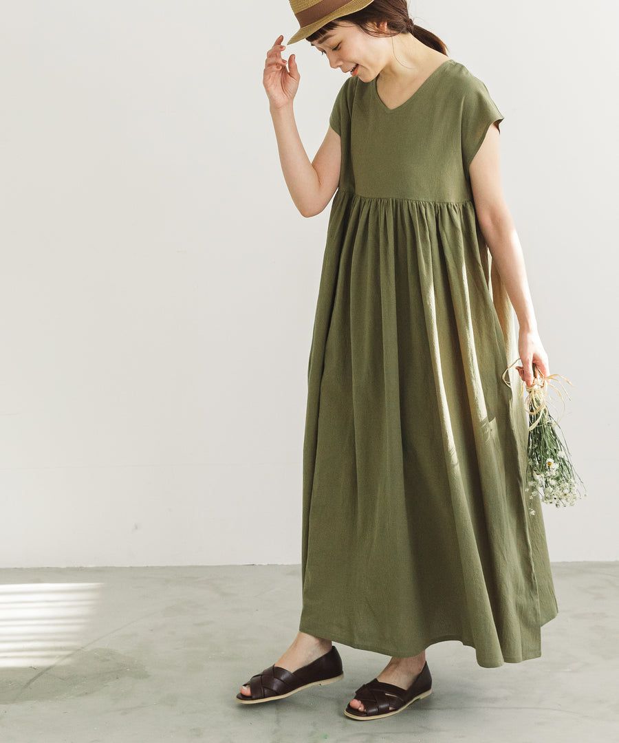 日本 PAIRMANON - 前後兩穿寬鬆短袖洋裝(媽媽)-素色-墨綠 (FREE)