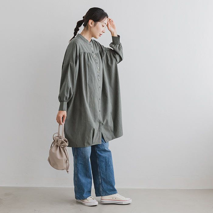 日本 ihuu - 文藝少女排扣長版襯衫-米杏