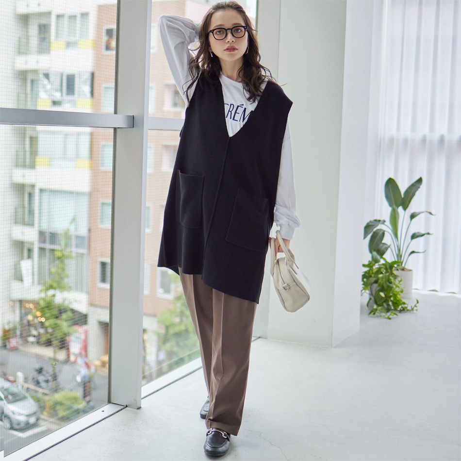 日本 Rejoule - 百搭修身打褶西裝褲-時尚黑