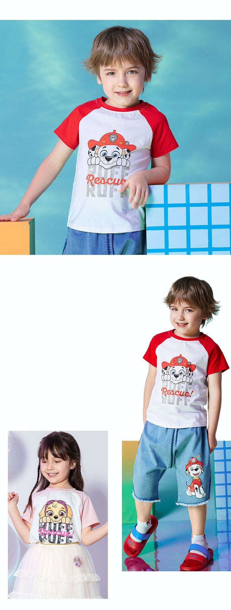 汪汪隊棉質圓領短袖上衣-卡通人物阿奇-深藍+白