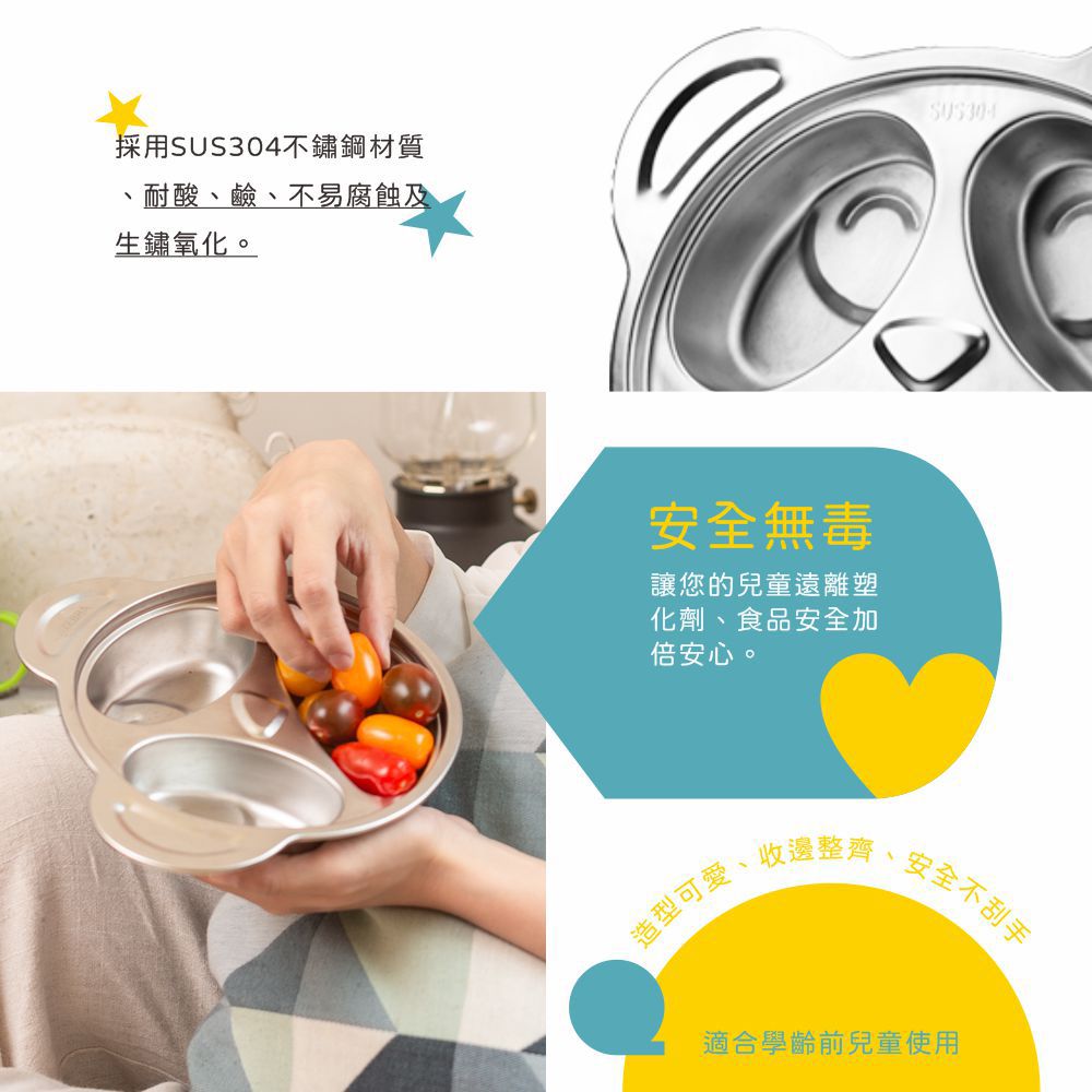 304不銹鋼兒童卡通餐盤 (20CM)-三格