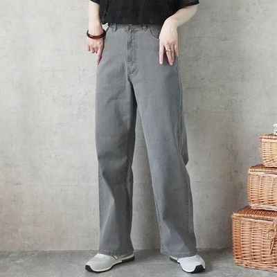 日本女裝代購 - 彈力修身高腰直筒丹寧褲(再生環保材質)-復古灰