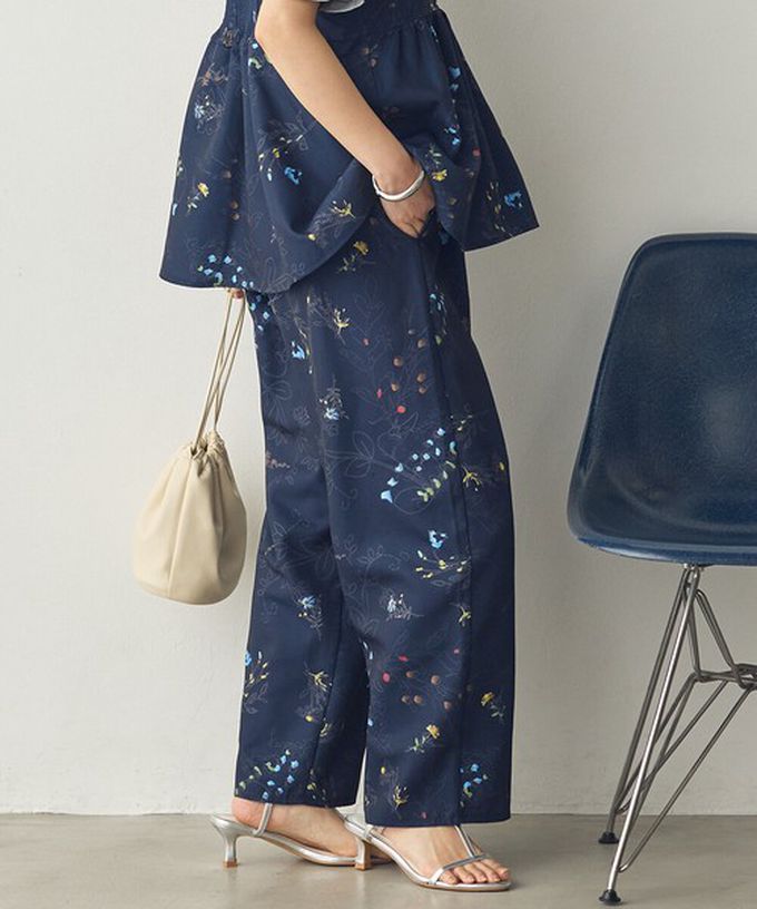 日本 Sans Souci 34+ - 優美花卉鬆緊舒適寬褲-白