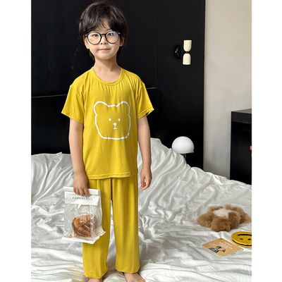 莫代爾涼感短袖家居服套裝/空調服-可愛熊熊-黃色