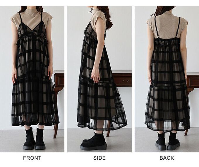 日本 BLUE EAST - 甜美植絨大格紋吊帶背心洋裝-卡其