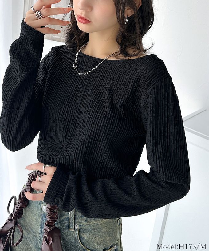 日本 Classical Elf - 前後2way微光澤紋理長袖上衣-白