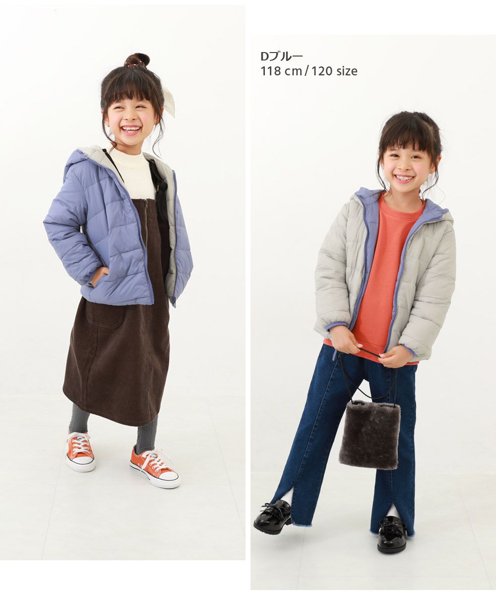 日本 devirock - 雙面穿防風保暖科技羽絨外套-藍紫x淺灰