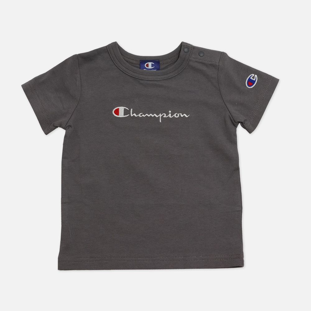 Champion聯名 純棉刺繡LOGO短袖上衣-炭灰