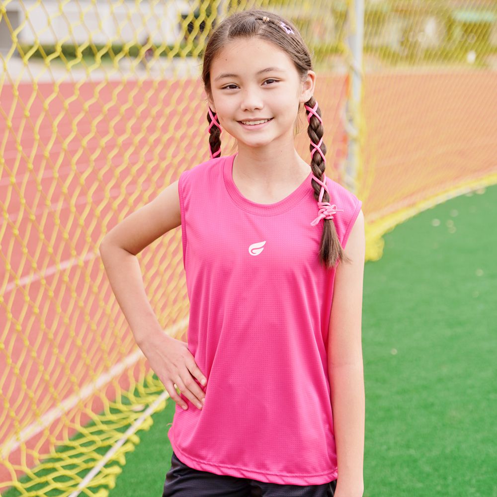 兒童盾形速乾排汗衣-背心款-桃紅