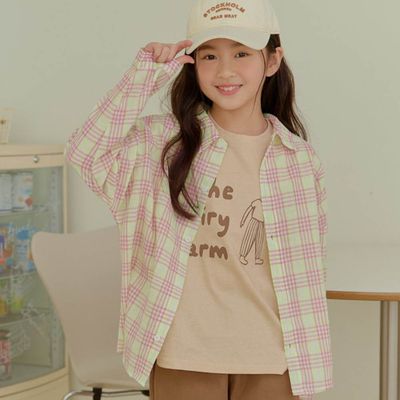 韓國 ERINJ - 清新雙色格紋翻領襯衫/外套-粉