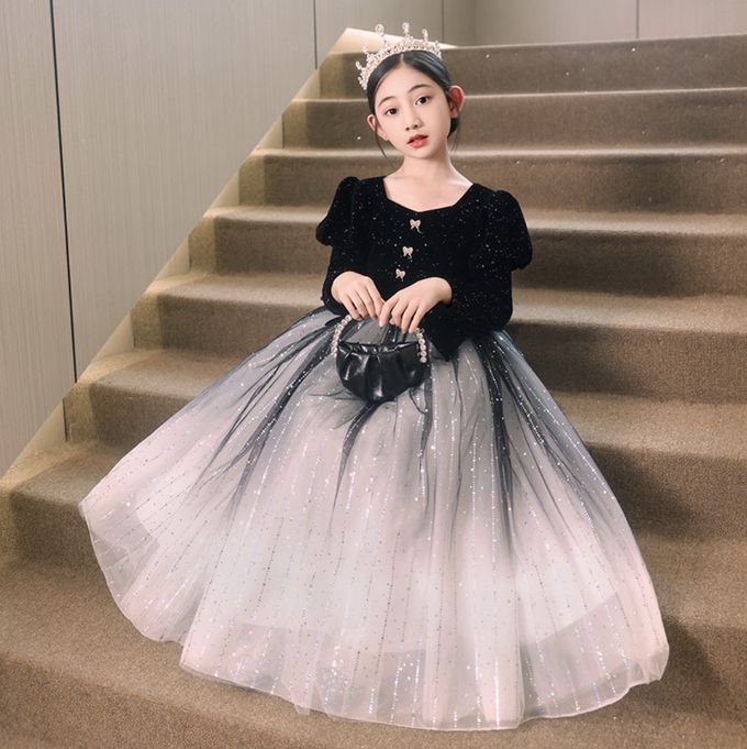 love, charlotte - 氣質絲絨長袖漸層蓬裙演奏會花童落肩禮服