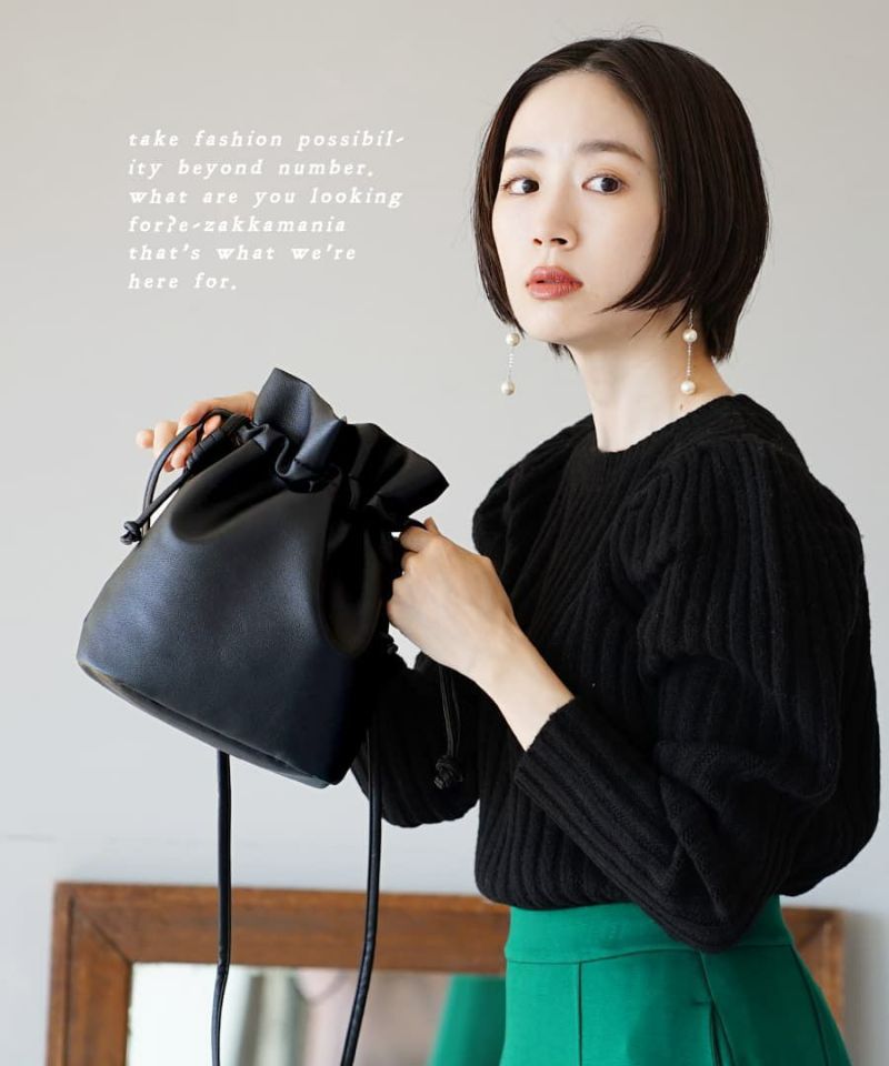 日本 zootie - 2WAY可愛抽繩水桶包/側背包-白