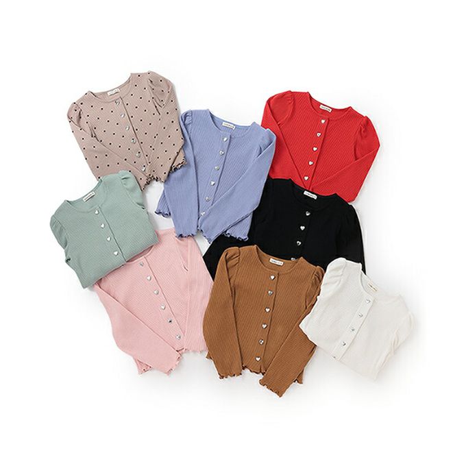 日本 Lycee mine - 愛心鈕扣羅紋針織薄外套-點點-卡其棕