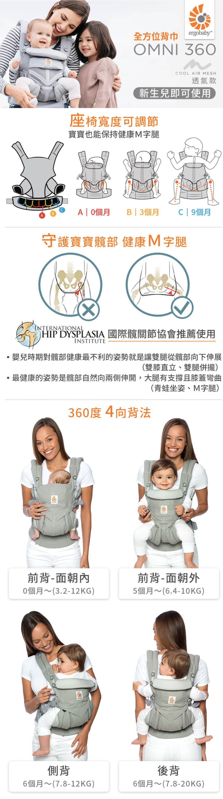 美國 ergobaby - Omni全階段型四式360嬰兒揹巾/揹帶-透氣款-粉紅數碼