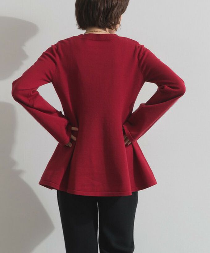 日本 ELENCARE DUE - 成熟傘擺腰線針織長袖上衣-灰