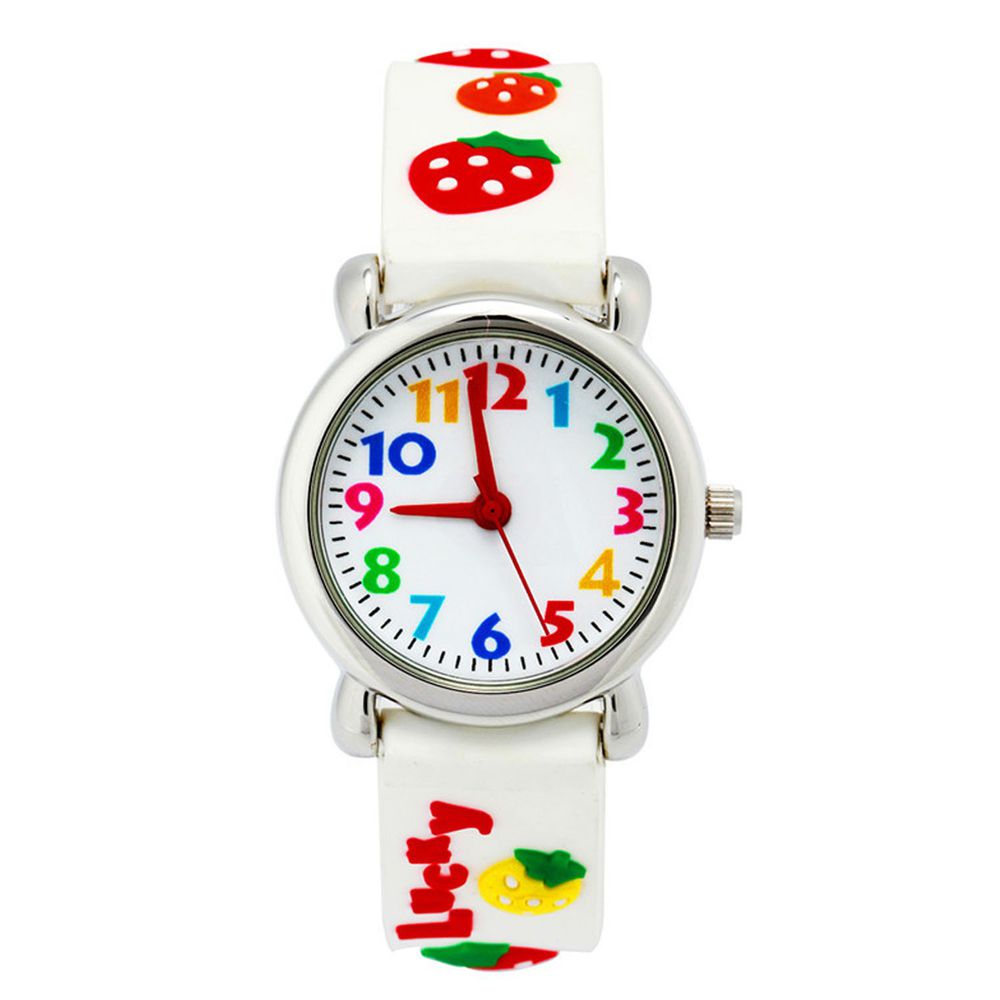 3D立體卡通兒童手錶-經典小圓錶-白色草莓