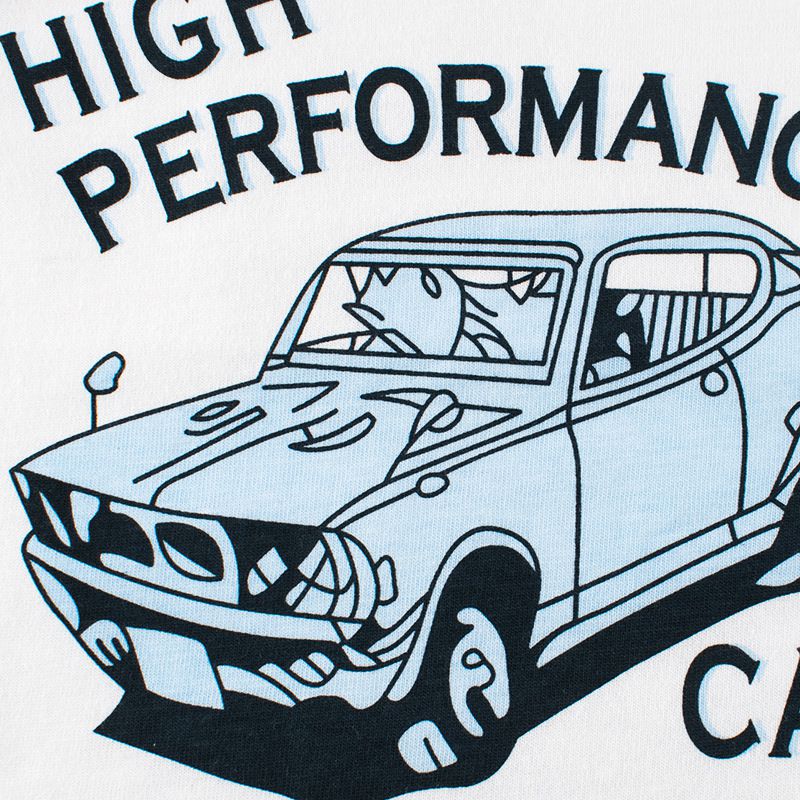 純棉圓領薄長袖上衣-美式車車-軍綠+白