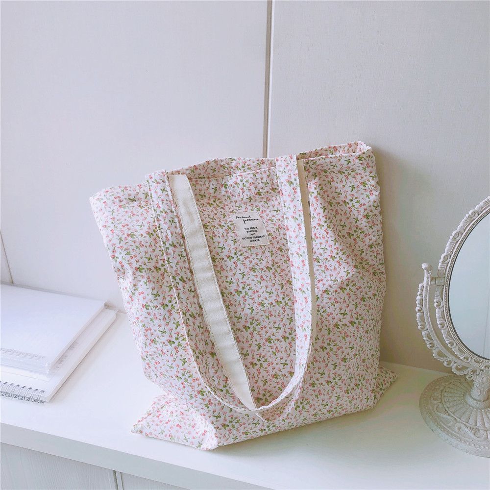 碎花單肩手提帆布袋-粉色碎花 (37*35cm)