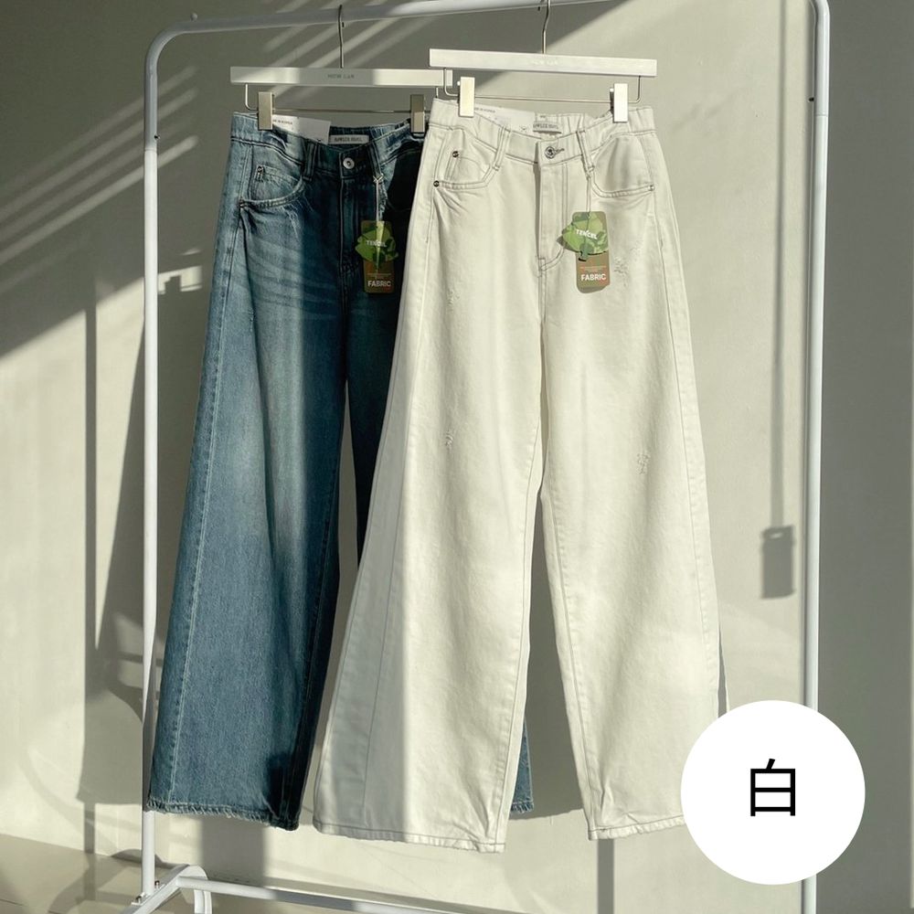 Howluk 後鬆緊腰天絲輕柔拼接寬褲-白