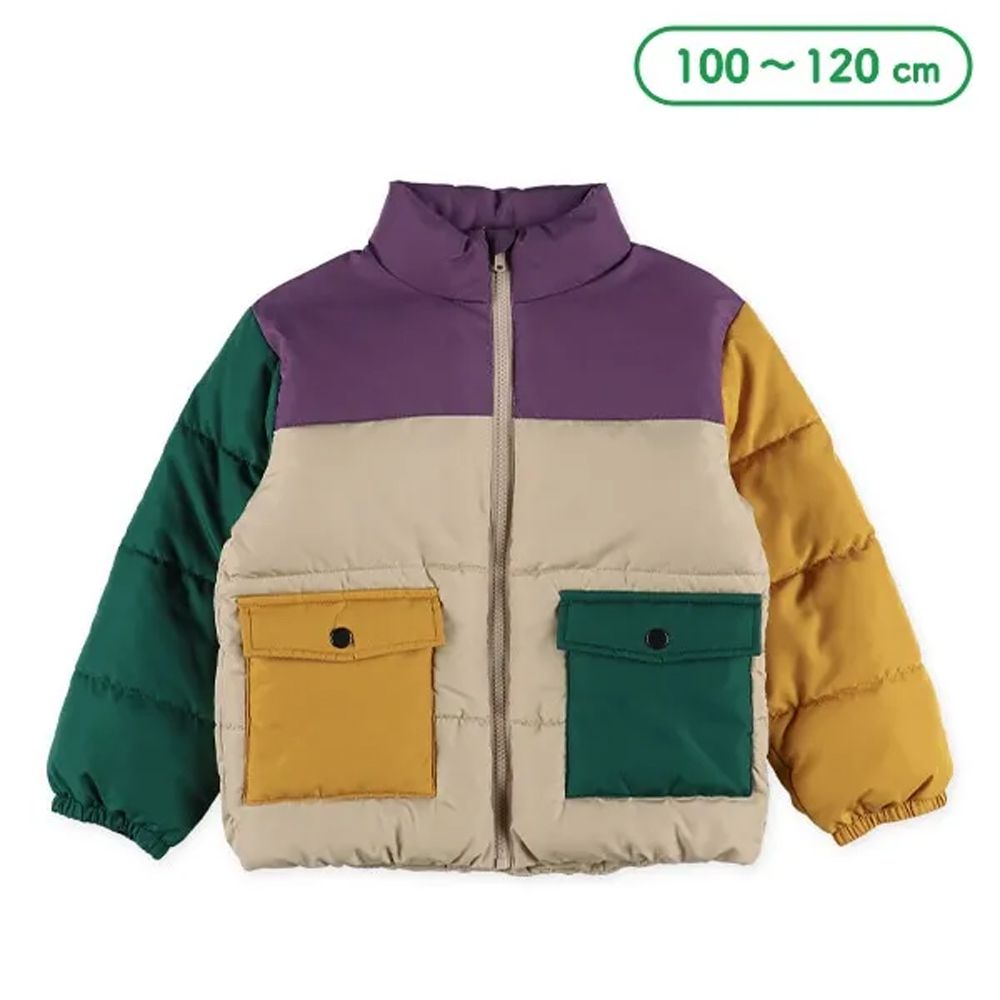 繽紛撞色保暖鋪棉外套-黃X綠