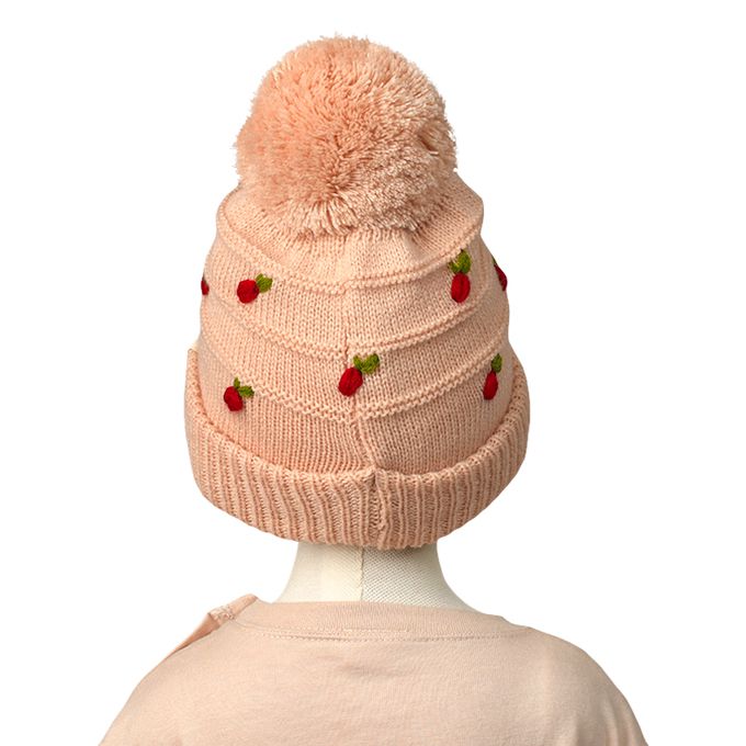 akachan honpo - 針織帽-水果刺繡-粉紅色