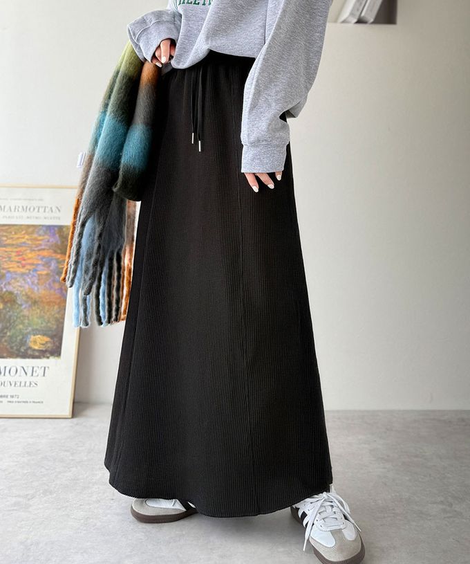 日本 Classical Elf - Java 華夫格舒適厚磅魚尾裙-卡其棕