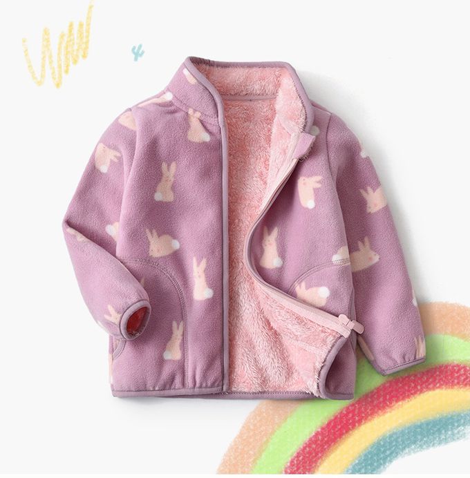 Fleece搖粒絨兒童外套(溫暖加絨)-紫色小兔