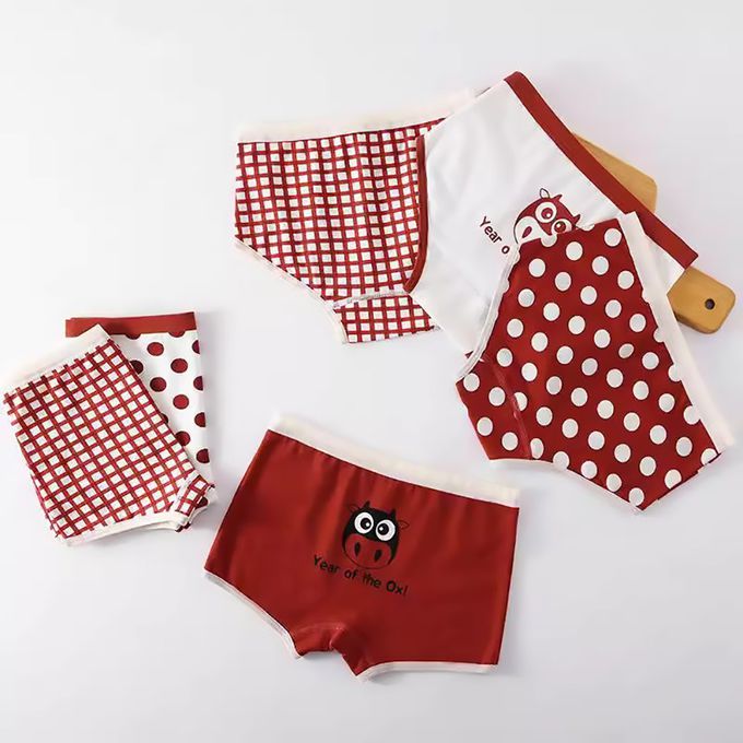 小 pipi - 有機純棉兒童四角平口內褲3件組_女童-紅牛寶貝