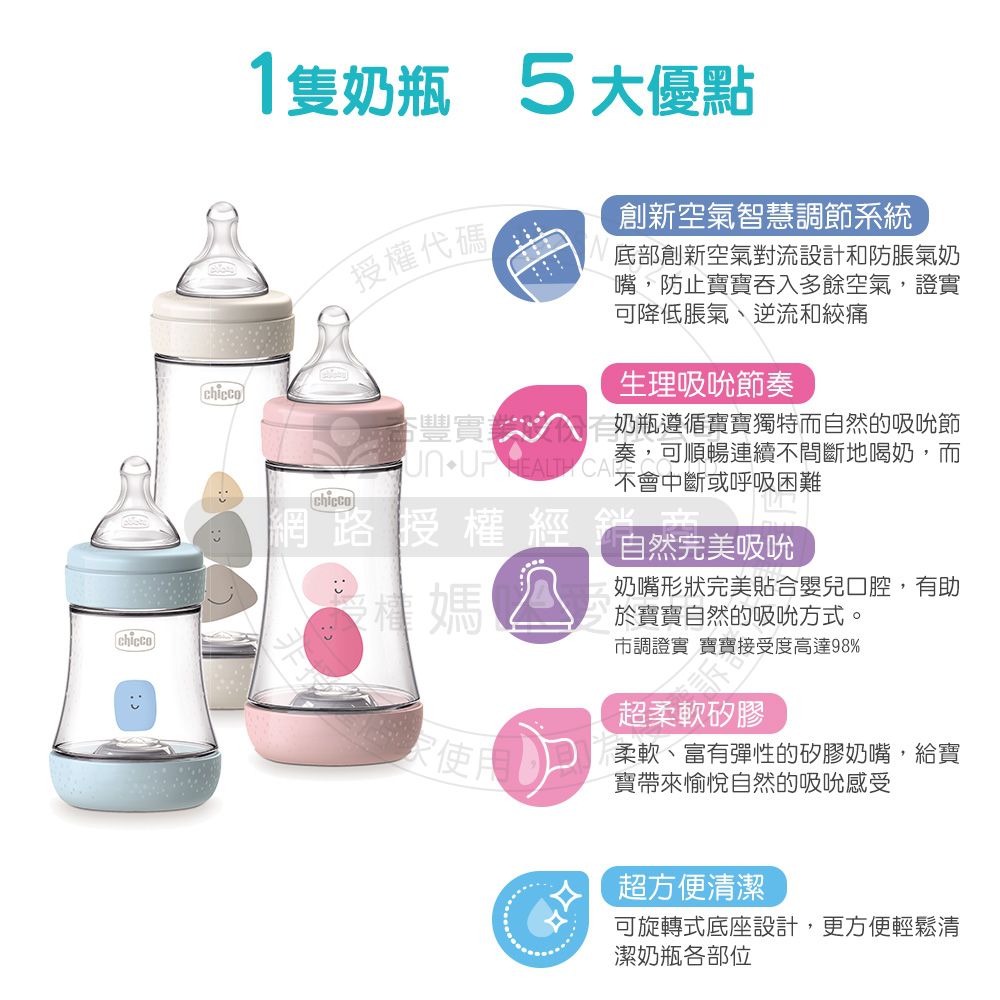 義大利 chicco - Perfect 5-完美防脹奶瓶150ml(小單孔)-帥氣男孩