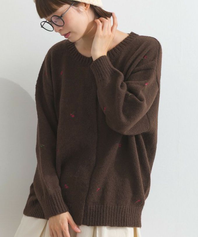 日本 Lupilien - 低調小花刺繡圓領開襟針織外套-深藍