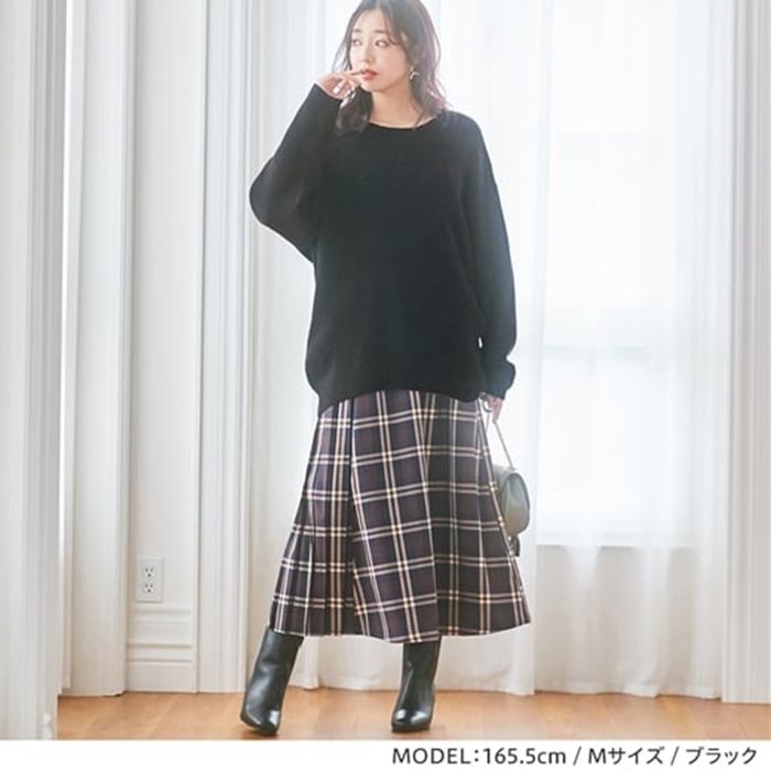 日本 BELLUNA - 羅紋修身慵懶寬鬆毛衣-櫻粉