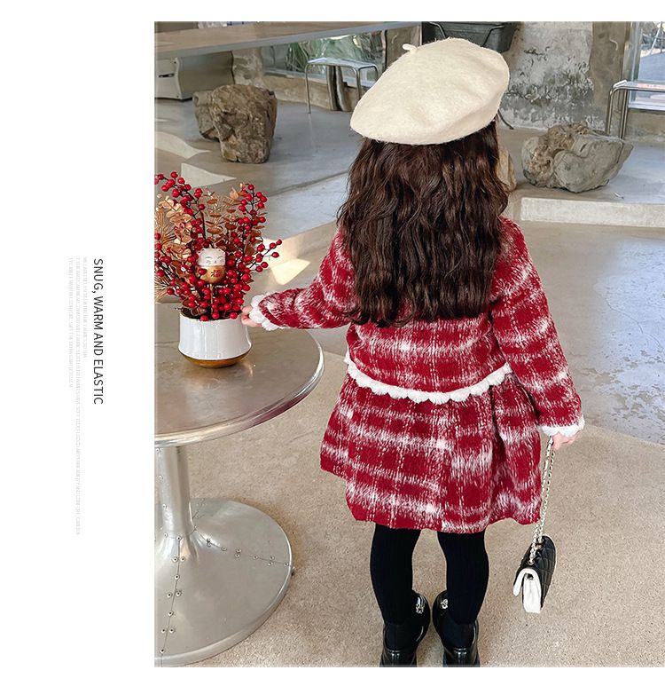 小香風綿綿雲朵連身裙套裝-背心裙+長袖外套-紅色