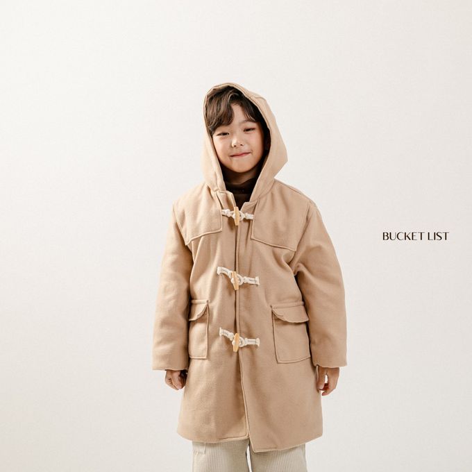 韓國 BUCKET LIST - 經典牛角釦鋪棉連帽大衣-黑藍