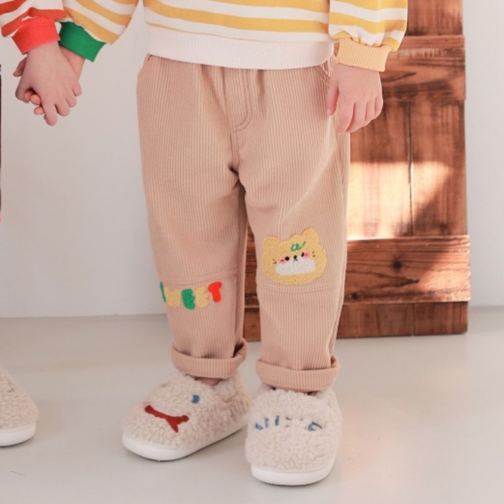 Coco rabbit (內刷毛)鬆緊腰休閒長褲-毛毛貓咪-卡其