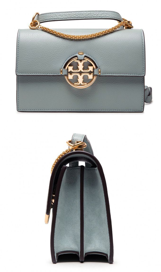 TORY BURCH - 雙TLOGO皮革翻蓋肩背包 (湖水藍)
