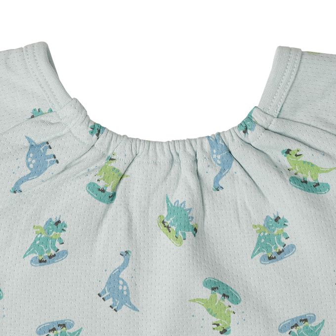 akachan honpo - 長袖家居服 穿衣練習-套頭式 恐龍滑雪板-綠色