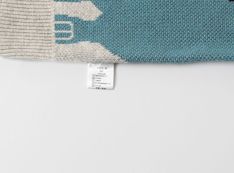 純棉圓領針織長袖上衣-藍恐龍-灰色