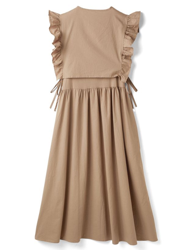 日本 GRL - 文藝感荷葉袖綁帶兩件式洋裝-深看咭 (F)