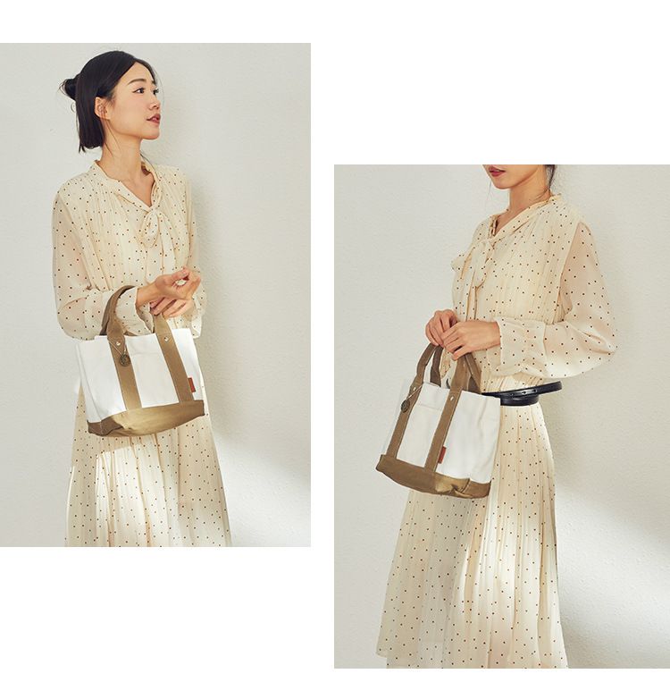 加厚大容量帆布手提包/便當袋-夾層可拆-白+深藍 (20.5x15x21.5cm)