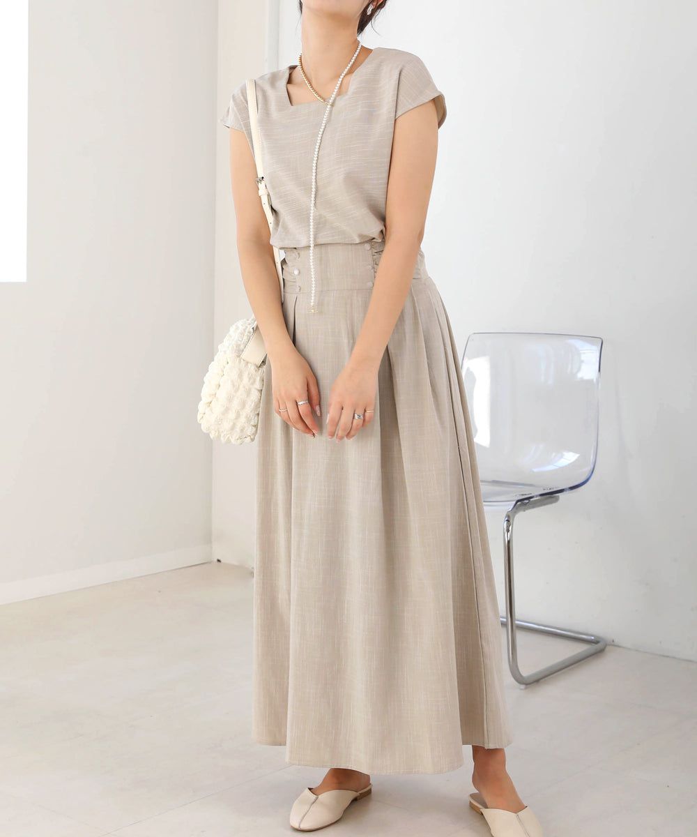 日本 Bab - 顯瘦剪裁收腰法式袖洋裝-石墨灰