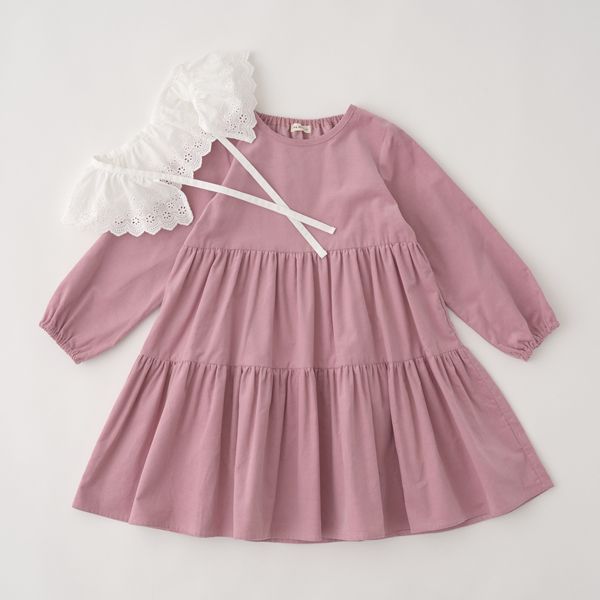 日本 Lycee mine - 可人兒蛋糕分層長袖洋裝(蕾絲領可拆)-粉紅